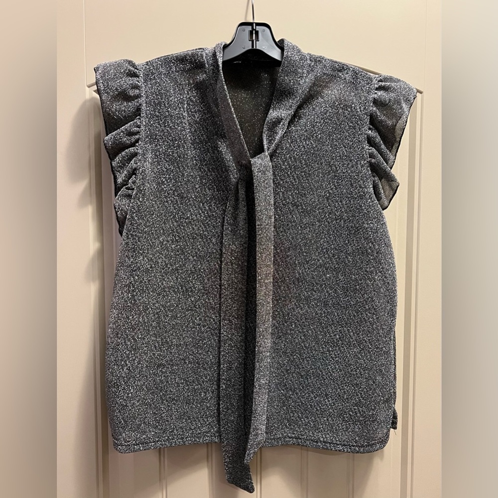 SHEIN Bow Tie Top with Ruffle Sleeves NWOT